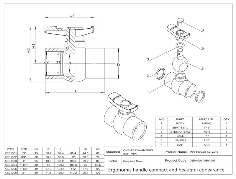 AIPOR 2" PVC Ball Valve, Shut-Off Valve with Smooth and Excellent Handle, Rated at 150 PSI (2 Pack) - Image 5